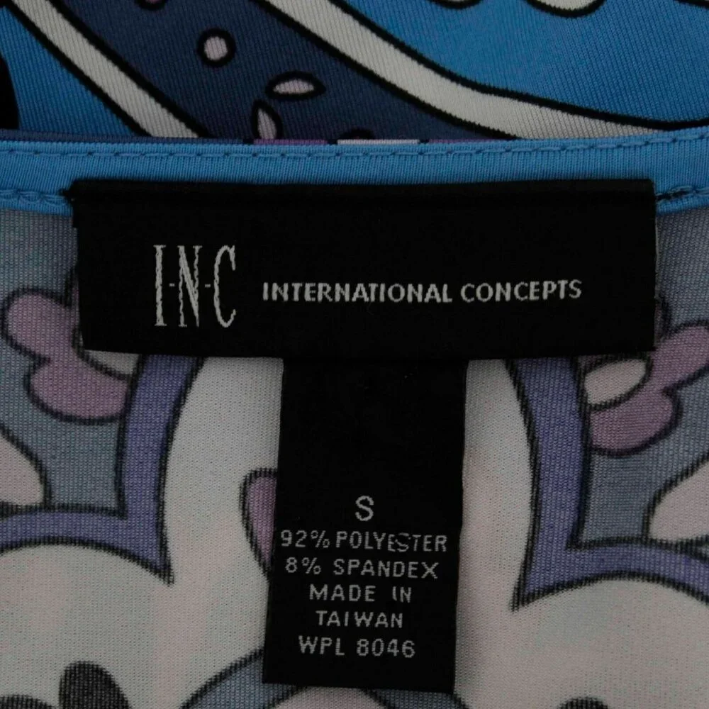 INC Sz S Light Blue Multi Boho Print Polyester Spandex Dress - Picture 3 of 3